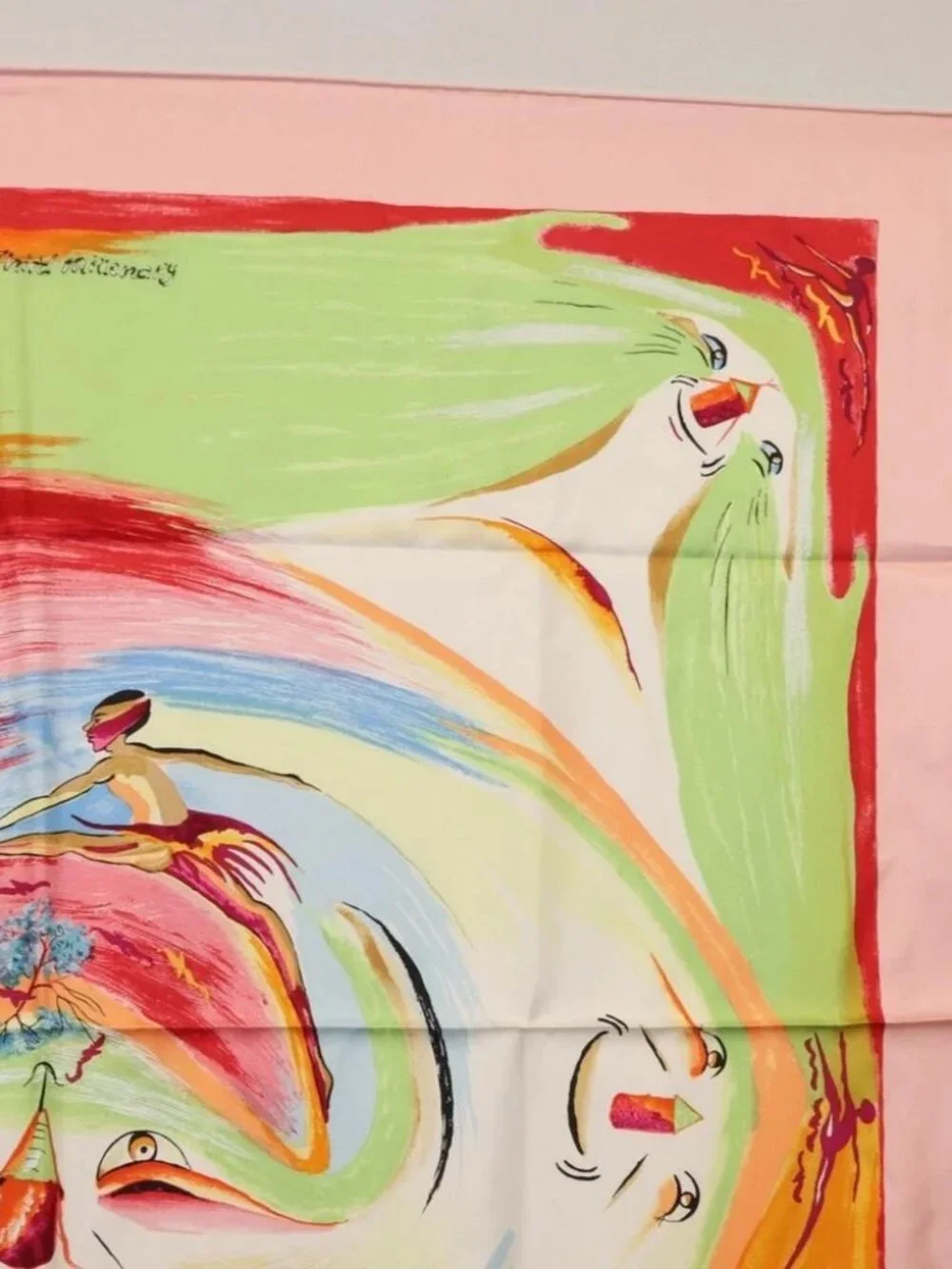 HERMES Carre 90 Scarf "Smiles in Third millenary" Silk Pink Auth - Picture 10 of 15